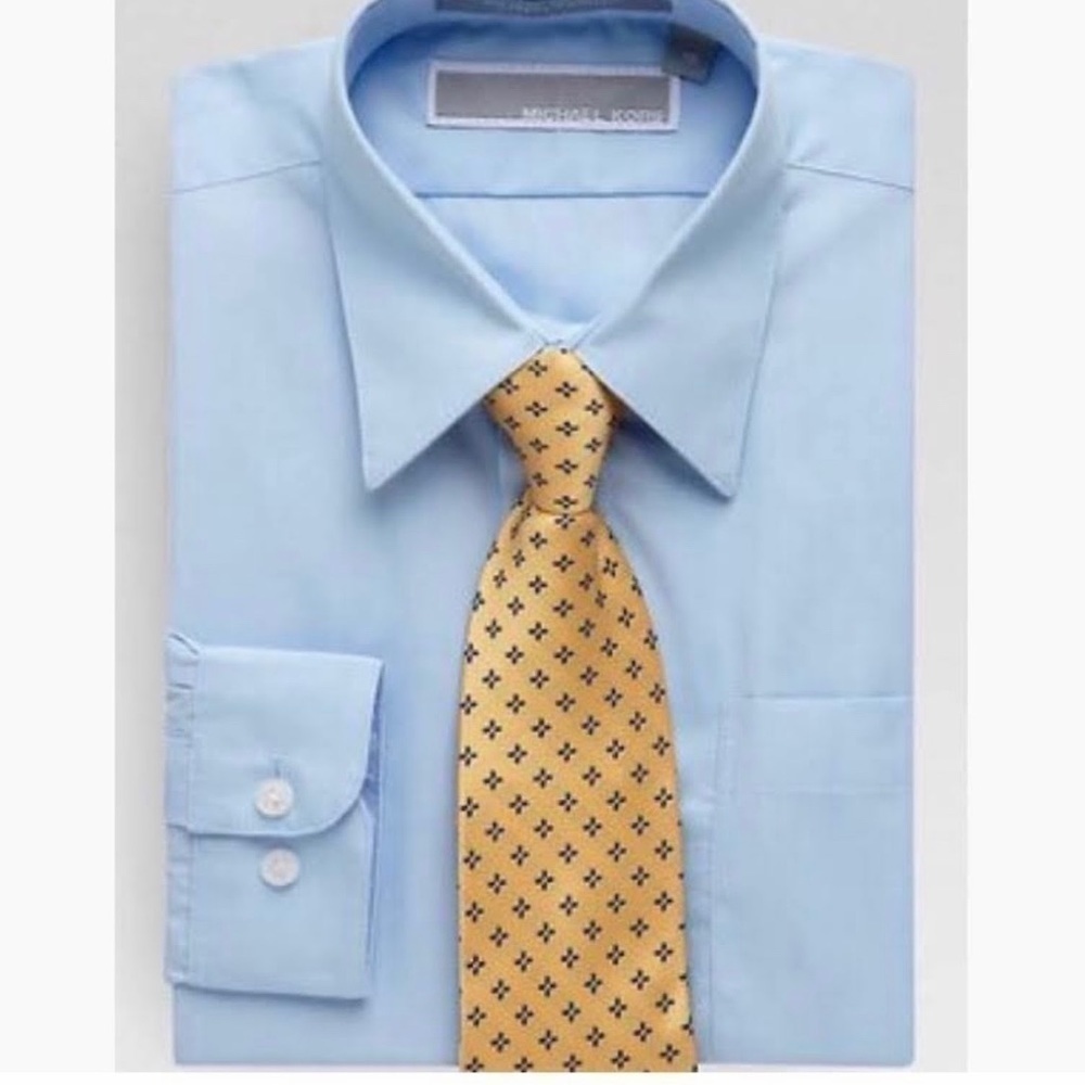 👉 Michael Kors Boys Dress Shirt & Tie Clip Light Blue Long Sleeves Size 20
